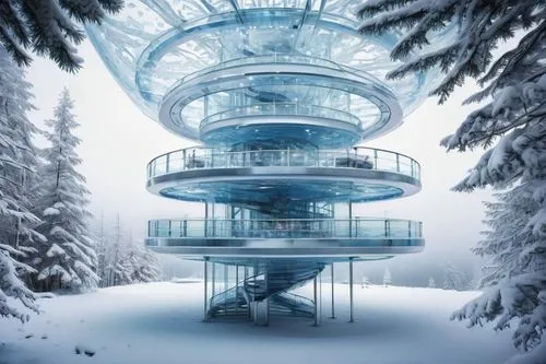 snowhotel,futuristic architecture,snow globe,arcology,snowglobe,futuristic landscape,sky space concept,solar cell base,sanatoriums,tree house,winter house,electrohome,coldharbour,the energy tower,treehouses,skycycle,treehouse,glass building,snow house,residential tower,Illustration,Realistic Fantasy,Realistic Fantasy 19