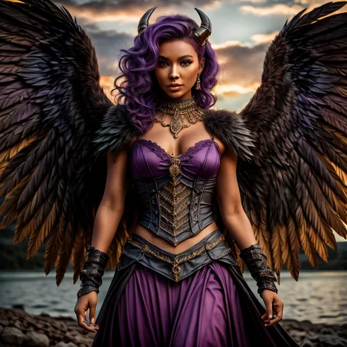 make her skin color light purple,dark angel,archangel,the archangel,black angel,wing purple,business angel,fantasy woman,winged heart,goddess of justice,strong woman,angels of the apocalypse,winged,an