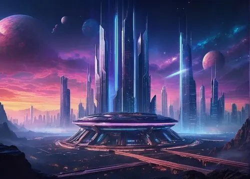 futuristic landscape,vanu,sulaco,skyterra,ordos,areopolis,skylstad,coruscant,alien world,zeravshan,cyberia,prospera,silico,cybercity,citadels,fantasy landscape,nexavar,cyberport,homeworld,futuregen,Illustration,Paper based,Paper Based 14