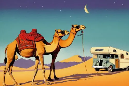 camel caravan,travel trailer poster,two-humped camel,dromedaries,camels,camel,rem in arabian nights,dromedary,desert safari,camelride,male camel,shadow camel,arabian camel,libyan desert,capture desert,desert safari dubai,caravan,camel train,bedouin,nomadic,Illustration,Retro,Retro 09