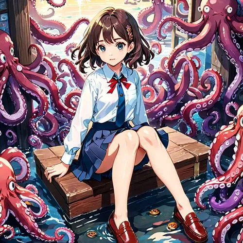 tentacled,tentacle,tentacular,kujira,pink octopus,tentacles,octopus,akane,octopussy,octopi,cephalopod,deep sea,akano,medusae,kumiko,kohaku,megumi,lovecraftian,octopuses,ushio,Anime,Anime,Traditional