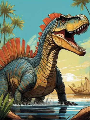 landmannahellir,spinosaurus,dinosaruio,iguanidae,dino,aucasaurus,tyrannosaurus,cynorhodon,jurassic,tirannosaurus,tyrannosaurus rex,saurian,dinosaur,salt water crocodile,allosaurus,prehistoric,raptor,crocodile,trex,ark,Illustration,Realistic Fantasy,Realistic Fantasy 23