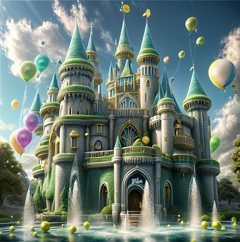 fairy tale castle,fairytale castle,water castle,3d fantasy,fantasy world,fairy world,hot-air-balloon-valley-sky,fantasy city,gold castle,disneyland park,castles,fantasy picture,disney castle,children'