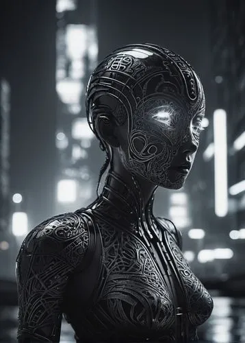 reticuli,chitauri,liara,humanoid,scifi,andromeda,alien warrior,cyborg,sci fi,asari,cybernetic,transhuman,ultron,metropolis,afrofuturism,cylon,cyberia,fembot,sci - fi,polara,Illustration,Black and White,Black and White 11