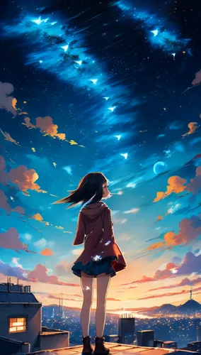 falling stars,starry sky,star sky,falling star,night sky,stargazing,Illustration,Japanese style,Japanese Style 06