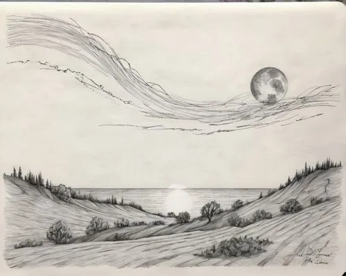 pencil and paper,lunar landscape,moonscape,panoramic landscape,an island far away landscape,phase of the moon,small landscape,venus surface,aeolian landform,charcoal drawing,graphite,pencil drawing,cirrocumulus,pen drawing,landform,high landscape,landscape with sea,pencil frame,planet alien sky,moon surface,Illustration,Black and White,Black and White 30