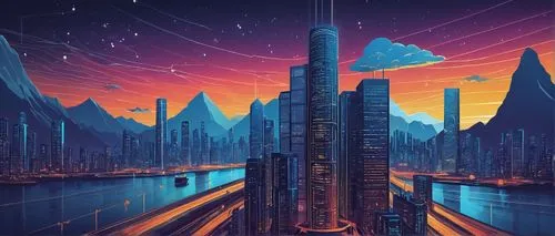 futuristic landscape,cybercity,coruscant,metropolis,cityscape,extrasolar,fantasy city,synth,cyberport,futuregen,coruscating,digitalism,cybertown,futuristic,city skyline,homeworld,sci fiction illustration,sci - fi,cyberia,futurist,Illustration,Realistic Fantasy,Realistic Fantasy 04