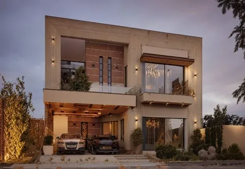 change it to the different materials
do not remove cars
do not change anything,two cars are parked in front of an apartment,modern house,dunes house,beautiful home,modern architecture,mahdavi,two stor