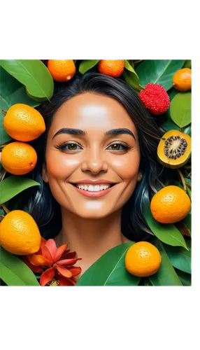 Colorful cartoon, group of guajolote fruits, vibrant orange and yellow skin, green leaves, smiling faces, joyful expressions, shiny eyes, varied sizes, playful poses, scattered on white background, so