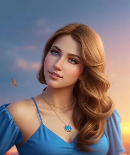 celtic woman,vanessa (butterfly),portrait background,princess anna,romantic portrait,fantasy portrait,world digital painting,fantasy picture,elsa,jasmine blue,princess sofia,romantic look,rapunzel,fairy tale character,cg artwork,necklace with winged heart,beautiful woman,disney character,jasmine,fantasy art,Common,Common,Cartoon