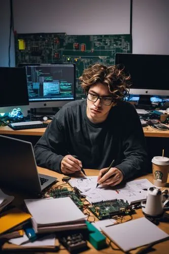 man with a computer,programmer,soldering,women in technology,wozniak,skrillex,sysadmin,computerologist,in a working environment,systemverilog,engineer,code geek,computer freak,ltx,vhdl,electronics,computer science,makovicky,computerisation,arduino,Illustration,Paper based,Paper Based 18