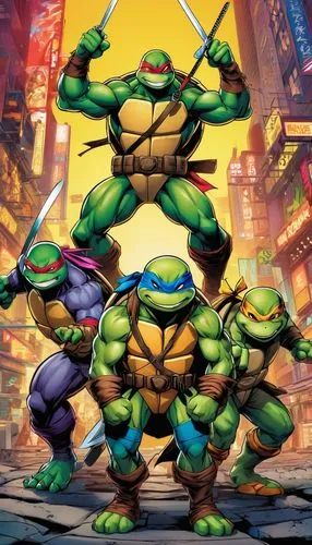 tmnt,cowabunga,battletoads,donatello,turtles,stacked turtles,Illustration,Japanese style,Japanese Style 03