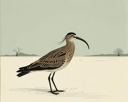 Create a creepy tale where an ash curlew is an omen of imminent danger.,shorebird,willet,black bellied plover,spur-winged plover,ash curlew,bird illustration,plover,the sandpiper,wader,pintail,charadr