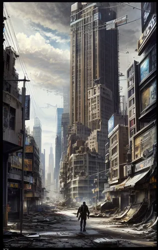 post-apocalyptic landscape,destroyed city,dystopian,post apocalyptic,apocalyptic,post-apocalypse,dystopia,metropolis,world digital painting,cityscape,sci fiction illustration,futuristic landscape,shin