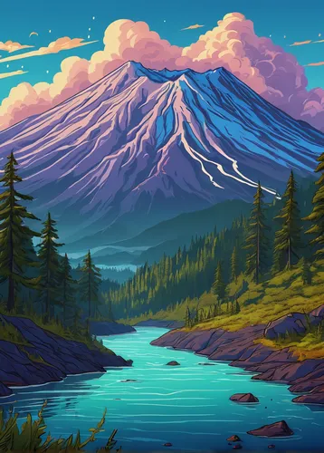 mountain landscape,landscape background,mountain scene,mountainous landscape,salt meadow landscape,mount hood,mountains,mountain range,mount saint helens,purple landscape,mountain,nature landscape,giant mountains,mountain lake,high mountains,high landscape,mountain sunrise,mountain slope,mount st helens,mountain ranges,Illustration,Realistic Fantasy,Realistic Fantasy 45