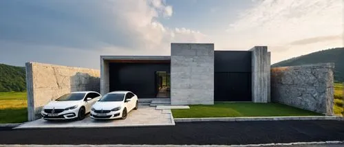 introspective house, marble, grass, quarry stone, cars, wood, black wall

,3d rendering,driveways,render,modern house,underground garage,luxury property,driveway,modern architecture,luxury home,cubic 