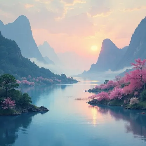 river landscape,fantasy landscape,beautiful landscape,guilin,japan landscape,shaoming