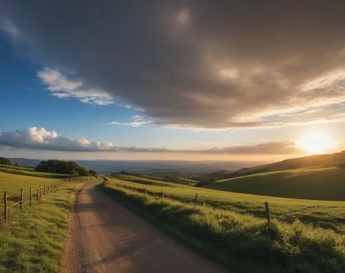 a rural road surrounded by lush green grass,aaaa,landscape photography,aaa,south downs,marin county,rolling hills,Photography,General,Realistic