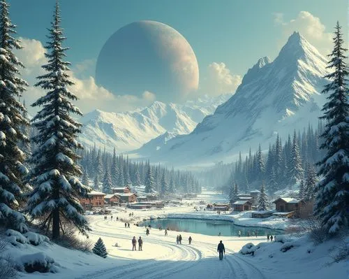 snow landscape,snowy landscape,ice planet,winter landscape,snow scene,snowy mountains,Conceptual Art,Sci-Fi,Sci-Fi 20