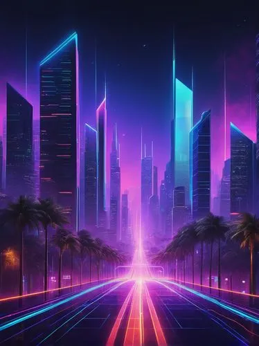 cityscape,futuristic landscape,miami,neon arrows,colorful city,80's design,dusk background,cyberpunk,fantasy city,neon lights,city at night,purple wallpaper,ultraviolet,city lights,futuristic,4k wallpaper,80s,city highway,3d background,neon light,Conceptual Art,Fantasy,Fantasy 15