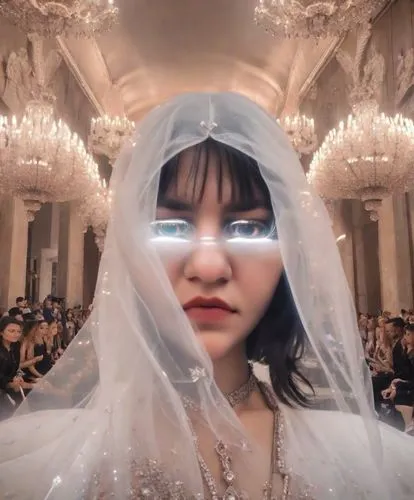 the woman is dressed up like an angel,the angel with the veronica veil,the bride,dead bride,bridal,bride,kawakubo,Photography,Realistic