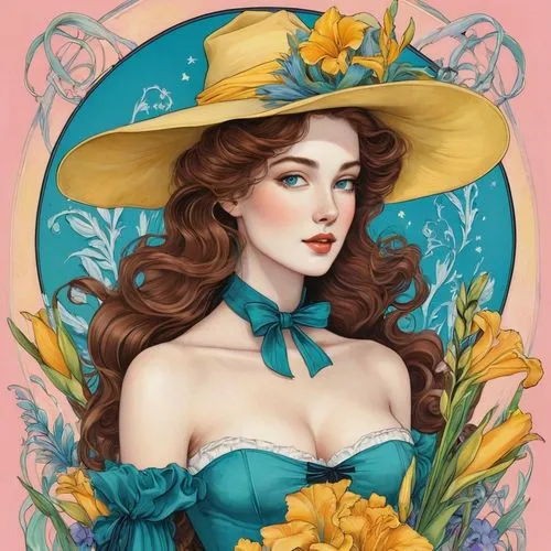 gardenias,viveros,rose flower illustration,esmeralda,baoshun,flower hat,Conceptual Art,Fantasy,Fantasy 24