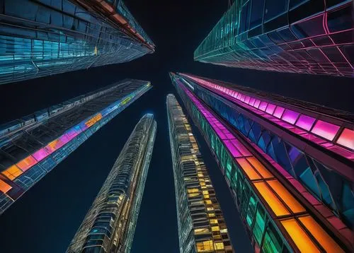 klcc,guangzhou,colored lights,burj khalifa,lotte world tower,colorful city,dubai,colorful light,dubia,urban towers,dubai marina,technicolor,shanghai,intense colours,prism,skyscraper,kaleidoscape,vdara,ctbuh,rgb,Art,Classical Oil Painting,Classical Oil Painting 09