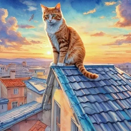 cat on a blue background,roof landscape,aegean cat,cat european,roofer,cat image,house roofs,ginger cat,cat greece,cat,house roof,oil painting on canvas,napoleon cat,the roof of the,roofing,roofs,beng