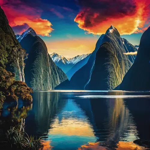 milford sound,new zealand,nz,south island,newzealand nzd,landscape background,mountainous landscape,fantasy landscape,river landscape,mountain landscape,world digital painting,nature landscape,landscapes beautiful,air new zealand,mountain scene,north island,natural landscape,panoramic landscape,beautiful landscape,landscapes,Illustration,Vector,Vector 16