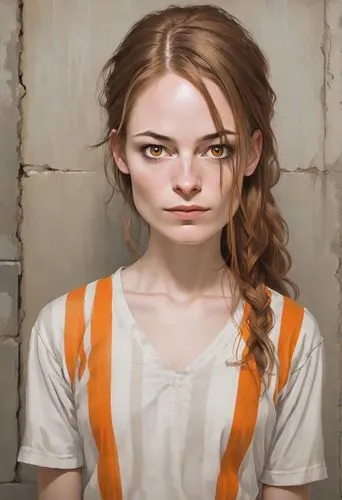 prisoner,portrait of a girl,rust-orange,clementine,portrait background,girl portrait,digital painting,the girl's face,young woman,world digital painting,katniss,girl in overalls,lori,girl in the kitchen,lilian gish - female,nora,girl in a long,girl in a historic way,girl with cloth,oil painting,Digital Art,Character Design