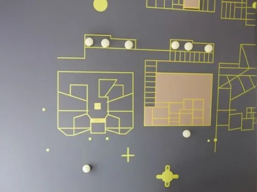 an artistic wall painting shows architectural details,circuit board,printed circuit board,pcbs,circuitry,microcircuits,pcb,Photography,General,Realistic