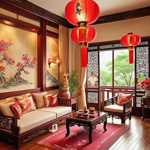 japanese-style room,longshan,suzhou,shuozhou,wuzhen,oriental painting,chaozhou,qingcheng,fengshui,asian architecture,oriental,guangping,ornate room,interior decor,feng shui,interior decoration,shangrila,sitting room,sichuanese,hainan,Illustration,Japanese style,Japanese Style 19