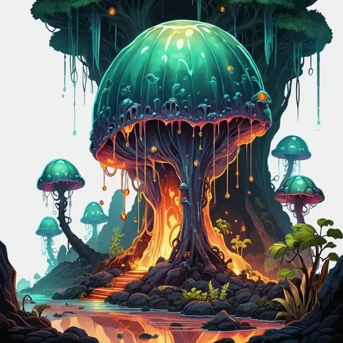 mushroom landscape,mushroom island,tree mushroom,forest mushroom,mushroom cloud,mushroom type,Illustration,Abstract Fantasy,Abstract Fantasy 11