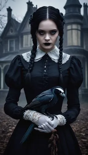 gothic portrait,gothic woman,gothic fashion,raven bird,crow queen,victorian lady,raven girl,ravens,dark gothic mood,raven,calling raven,murder of crows,victorian style,goth woman,corvidae,gothic style,gothic,magpie,gothic dress,mourning swan,Conceptual Art,Daily,Daily 10