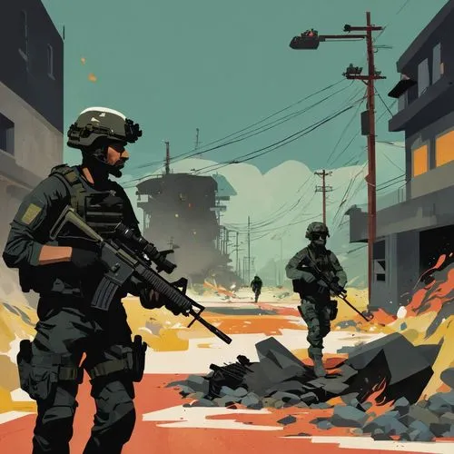 sicario,postapocalyptic,commandos,operators,game illustration,firefight,Illustration,Vector,Vector 08