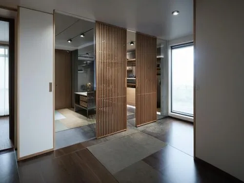 sliding door,room divider,modern minimalist bathroom,walk-in closet,hinged doors,luxury bathroom,shower door,hallway space,japanese-style room,modern room,bathroom cabinet,shower bar,interior modern design,modern kitchen interior,modern kitchen,cabinetry,wooden door,one-room,home door,laundry room