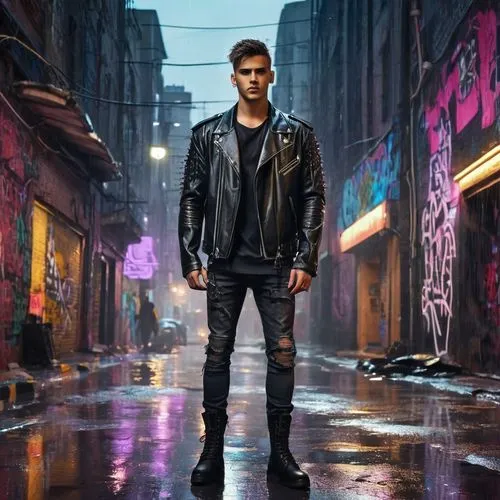 terminator,pedestrian,a pedestrian,leather jacket,dean razorback,daredevil,cyberpunk,star-lord peter jason quill,black city,cobra,kabir,jacket,maxlrain,renegade,urban,walking in the rain,jensen ff,background images,main character,cristiano,Illustration,Realistic Fantasy,Realistic Fantasy 43