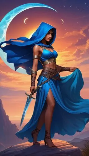 kitana,blue enchantress,warrior woman,teferi,female warrior,azura,Illustration,Realistic Fantasy,Realistic Fantasy 01