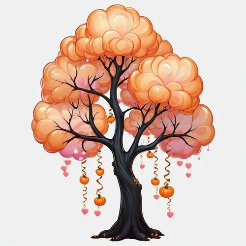 tangerine tree,autumn tree,persimmon tree,flourishing tree,orange tree,peach tree,Illustration,Abstract Fantasy,Abstract Fantasy 11