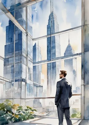 oscorp,city scape,skyscrapers,glass building,skyscraping,tall buildings,freshfields,abstract corporate,cityscapes,skybridge,crittall,glass facade,citicorp,schuiten,salaryman,watercolor background,schuitema,office buildings,cityscape,glass facades,Illustration,Paper based,Paper Based 25