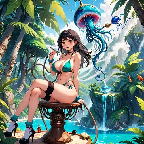 summer background,blue hawaii,tropical sea,lamia,mermaid background,filia,tiger lily,candy island girl,haku,tropical island,nue,scylla,janna,hoshihananomia,tropical beach,bahama,akali,araruama,atago,beach scenery,Anime,Anime,Traditional