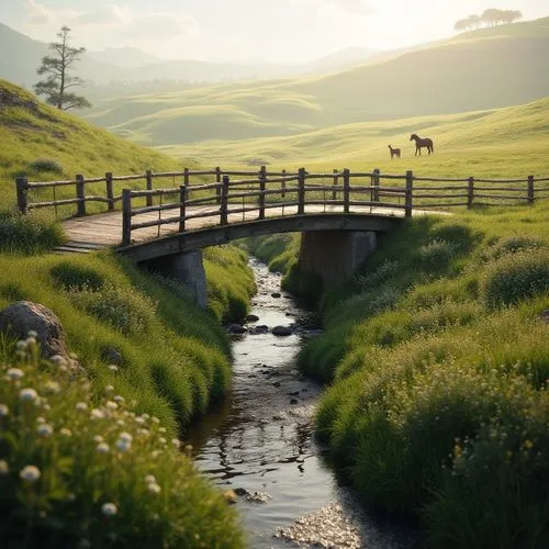 scenic bridge,wooden bridge,mountain stream,brook landscape,beautiful landscape,acequia,headwaters,drakensberg,carpathians,landscapes beautiful,nature wallpaper,nature landscape,landscape nature,hangman's bridge,streambank,watercourse,flowing creek,meadow landscape,landscape photography,green landscape,Photography,General,Realistic