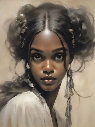 african woman,african american woman,mystical portrait of a girl,fantasy portrait,nigeria woman,black woman,girl portrait,afro american girls,african art,tiana,beautiful african american women,polynesian girl,mucha,portrait of a girl,young lady,oil painting on canvas,young woman,afar tribe,african,jasmine