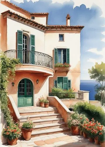 houses clipart,provencal,exterior decoration,provencal life,home landscape,provence,italian painter,house painting,grasse,holiday villa,inmobiliaria,beautiful home,montalbano,casabella,toscane,portofino,country house,italie,anacapri,disegno,Illustration,Black and White,Black and White 35