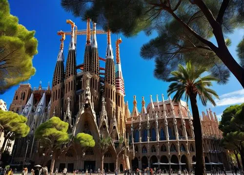 sagrada familia,gaudi park,gaudi,expiatory,triforium,sagrada,barcellona,eixample,bcn,barcelone,barcelona,palma,palma trees,palma de mallorca,elche,park güell,organ pipes,the cathedral,valencia,palme,Illustration,Japanese style,Japanese Style 12