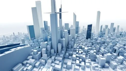 蓝绿色调,a rendering view of a city with skyscrs and a blue flag,city blocks,citydev,ctbuh,megacities,cybercity,skyscraping