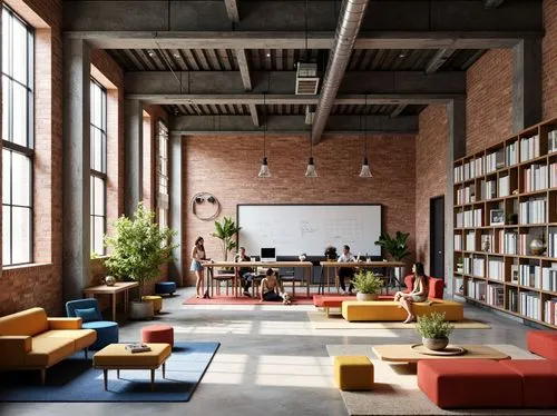 loft,creative office,modern office,lofts,reading room,danish furniture,modern decor,interior design,bookshelves,contemporary decor,vitra,gensler,working space,bookbuilding,officine,bookcases,study room,workspaces,offices,azzarello