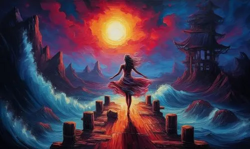 fantasy picture,fantasia,fantasy art,samuil,fantasy landscape,pillar of fire,oscura,the mystical path,castlevania,volcanic,mahavatar,sea fantasy,world digital painting,tour to the sirens,descent,3d fantasy,walpurgisnacht,scarlet sail,fire background,portal,Illustration,Realistic Fantasy,Realistic Fantasy 25