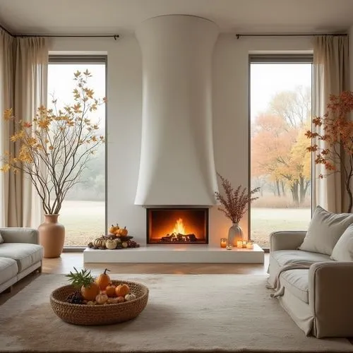 autumn decoration,fireplace,modern living room,interior design,nonom style