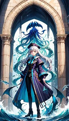 monsoon banner,god of the sea,medusa gorgon,sea god,medusa,poseidon,winterblueher,neptune,magus,water-the sword lily,fantasia,aqua,rusalka,cg artwork,ocean background,umiuchiwa,merlin,easter banner,blue enchantress,goddess of justice,Anime,Anime,General